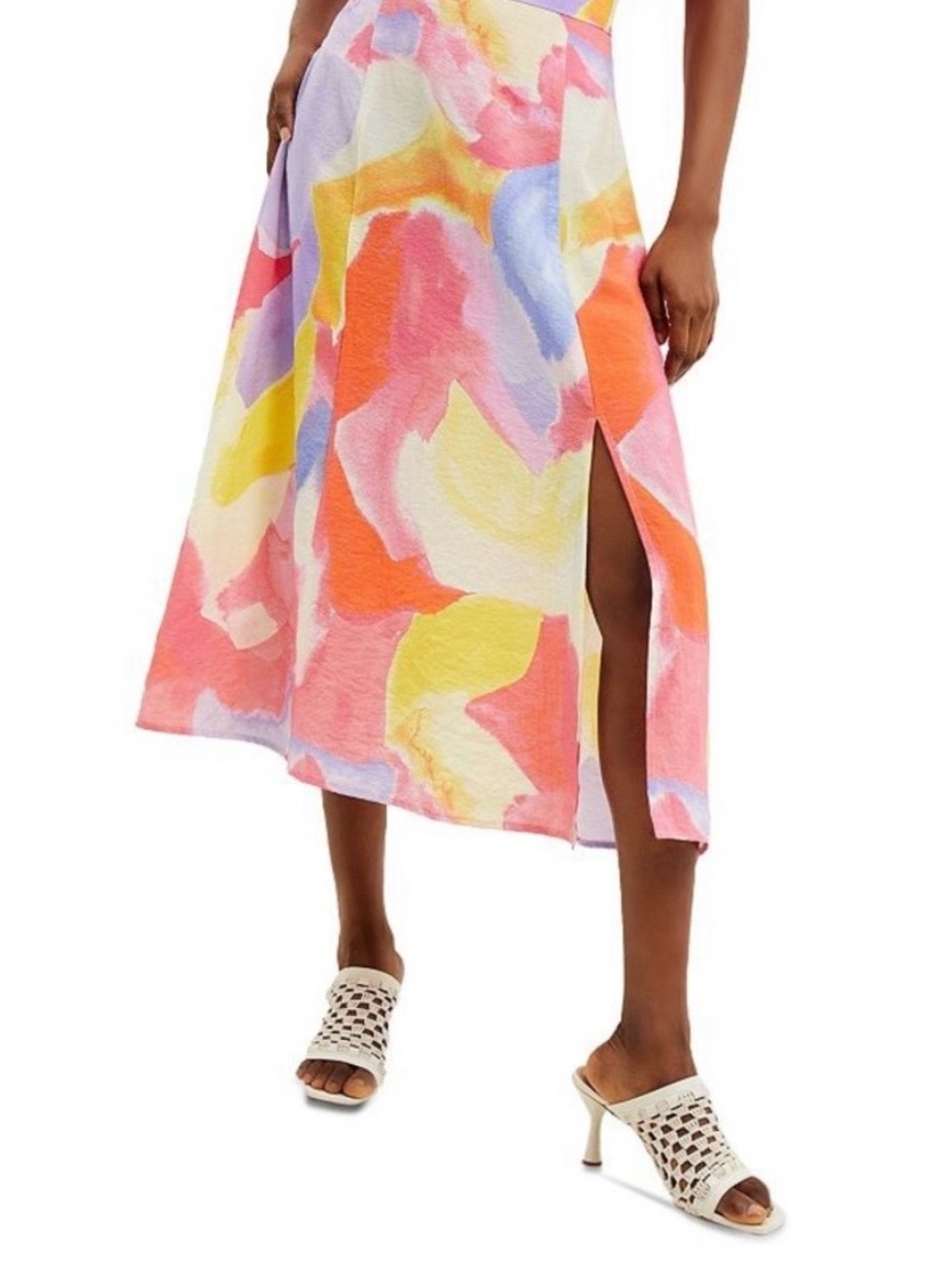 NWOT French Connection Watercolor Print Midi Skirt with Side Slit